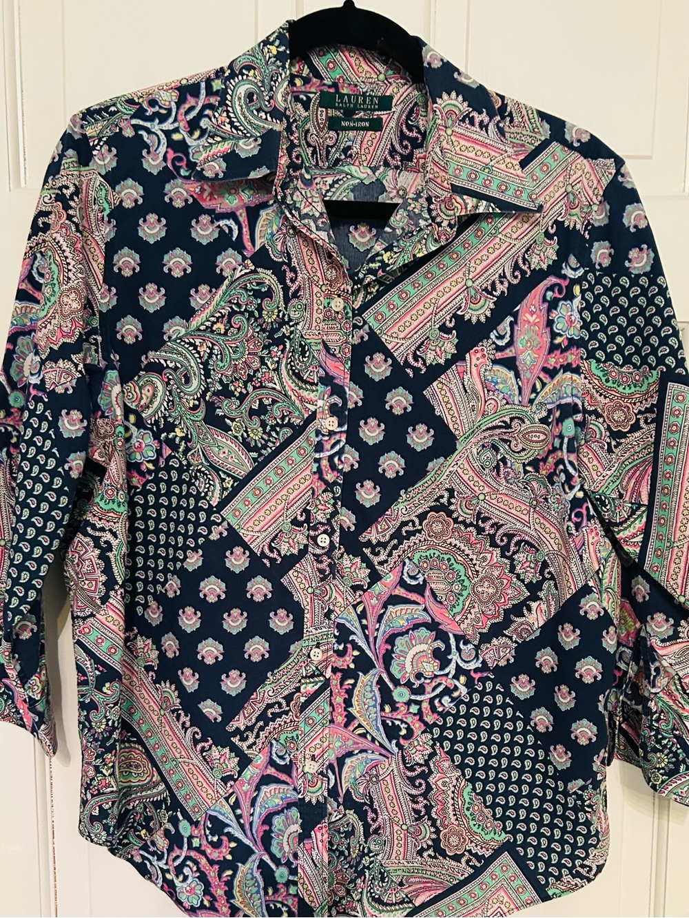 Lauren Ralph Lauren Navy Paisley Patchwork Button-Down Shirt